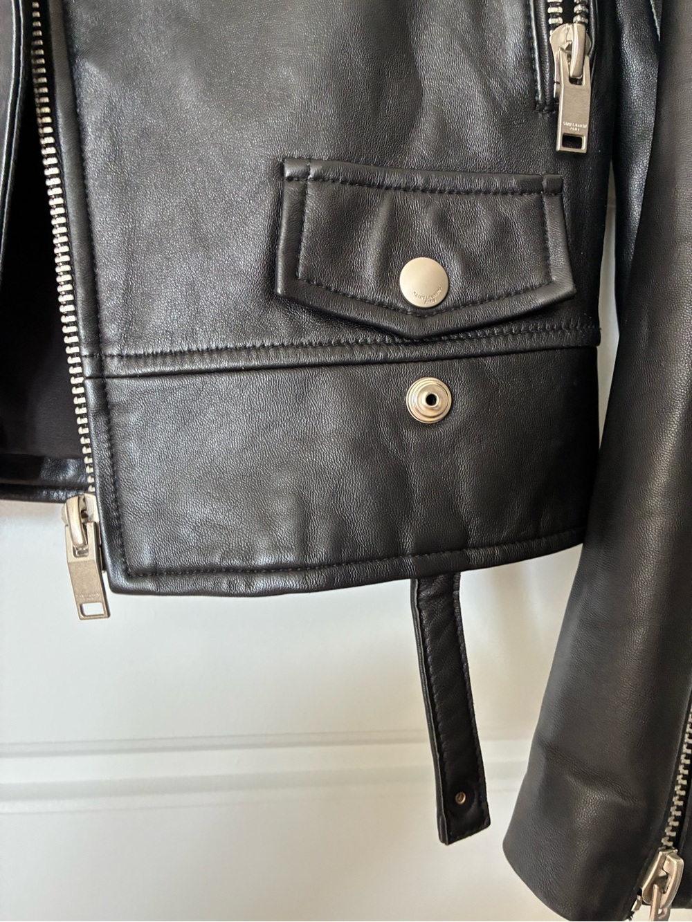 Saint Laurent Black Leather Moto Jacket with Silver Hardware - Picture 4 of 7
